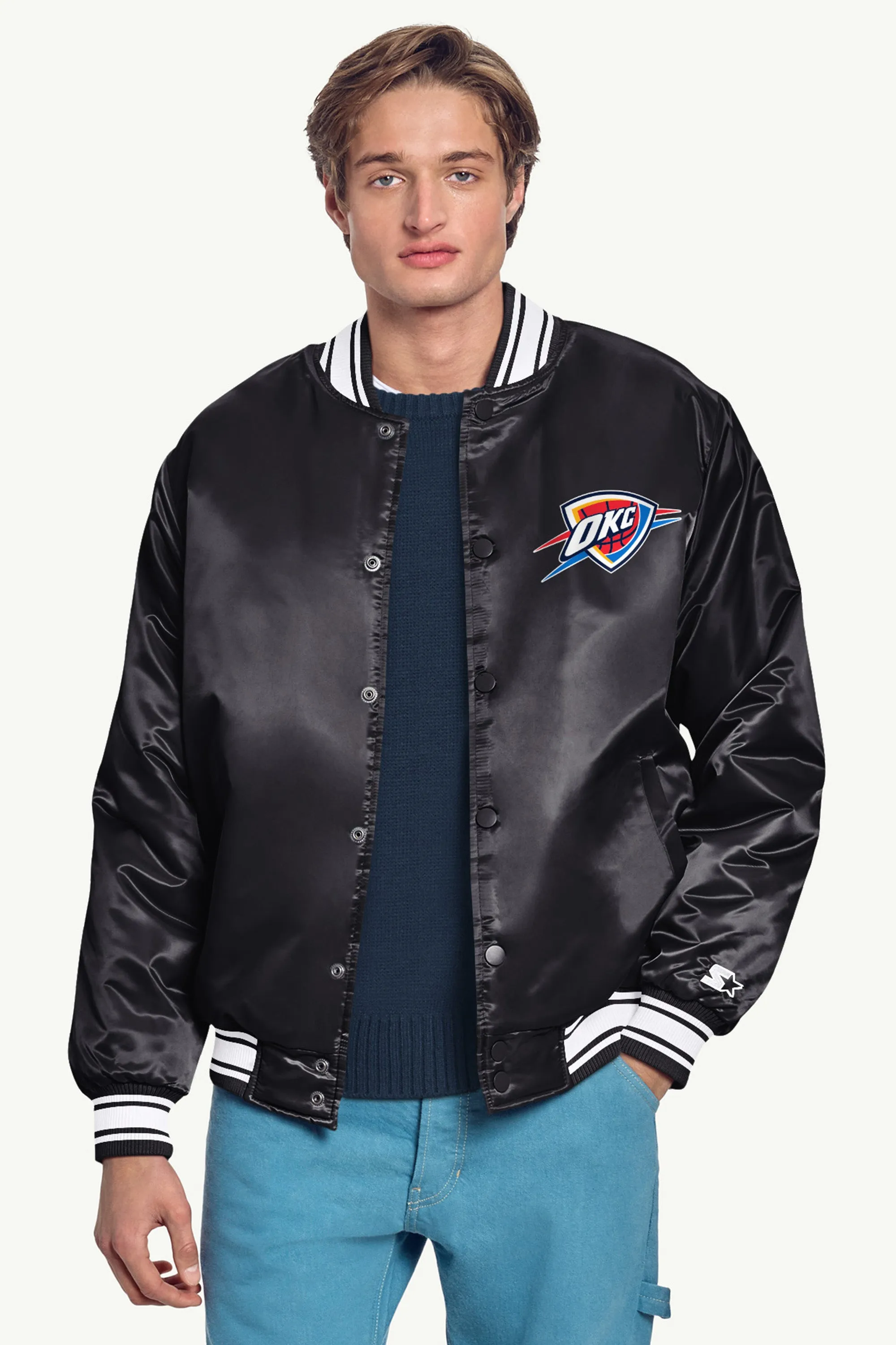 MENS OKLAHOMA CITY THUNDER TRIANGLE SATIN VARSITY JACKET sold by Starter product image thumbnail 3