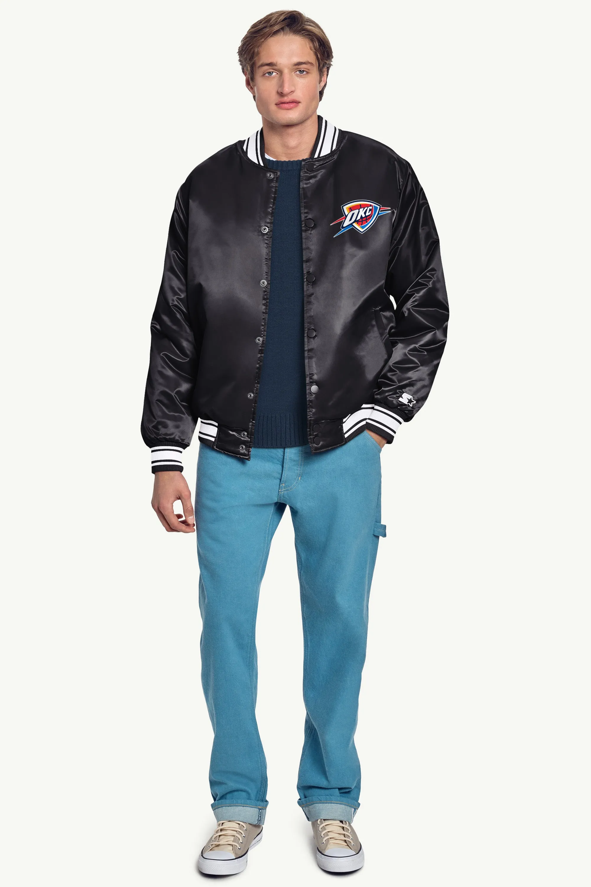 MENS OKLAHOMA CITY THUNDER TRIANGLE SATIN VARSITY JACKET sold by Starter product image thumbnail 4