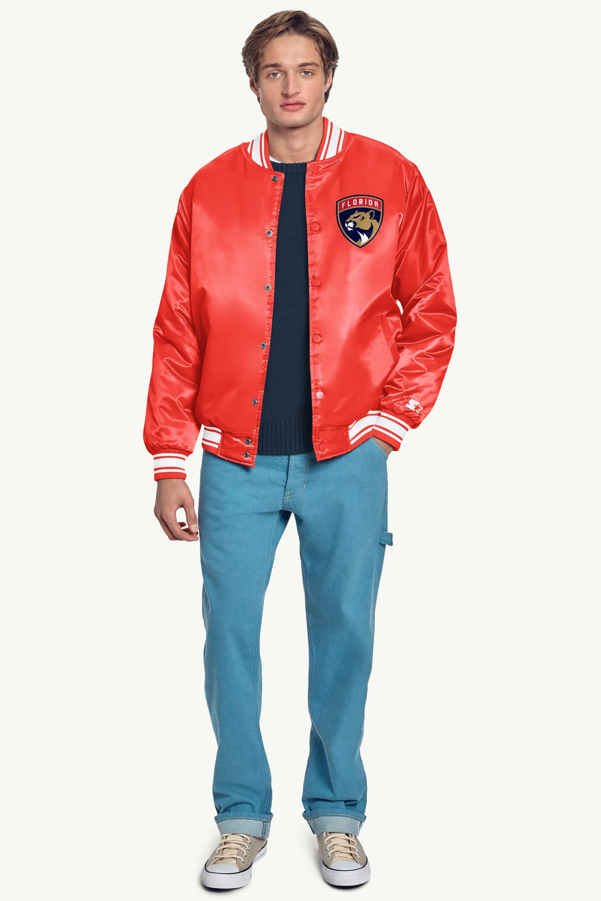 MENS FLORIDA PANTHERS PRINTED GRAPHIC TRIANGLE SATIN VARSITY JACKET sold by Starter product image thumbnail 4
