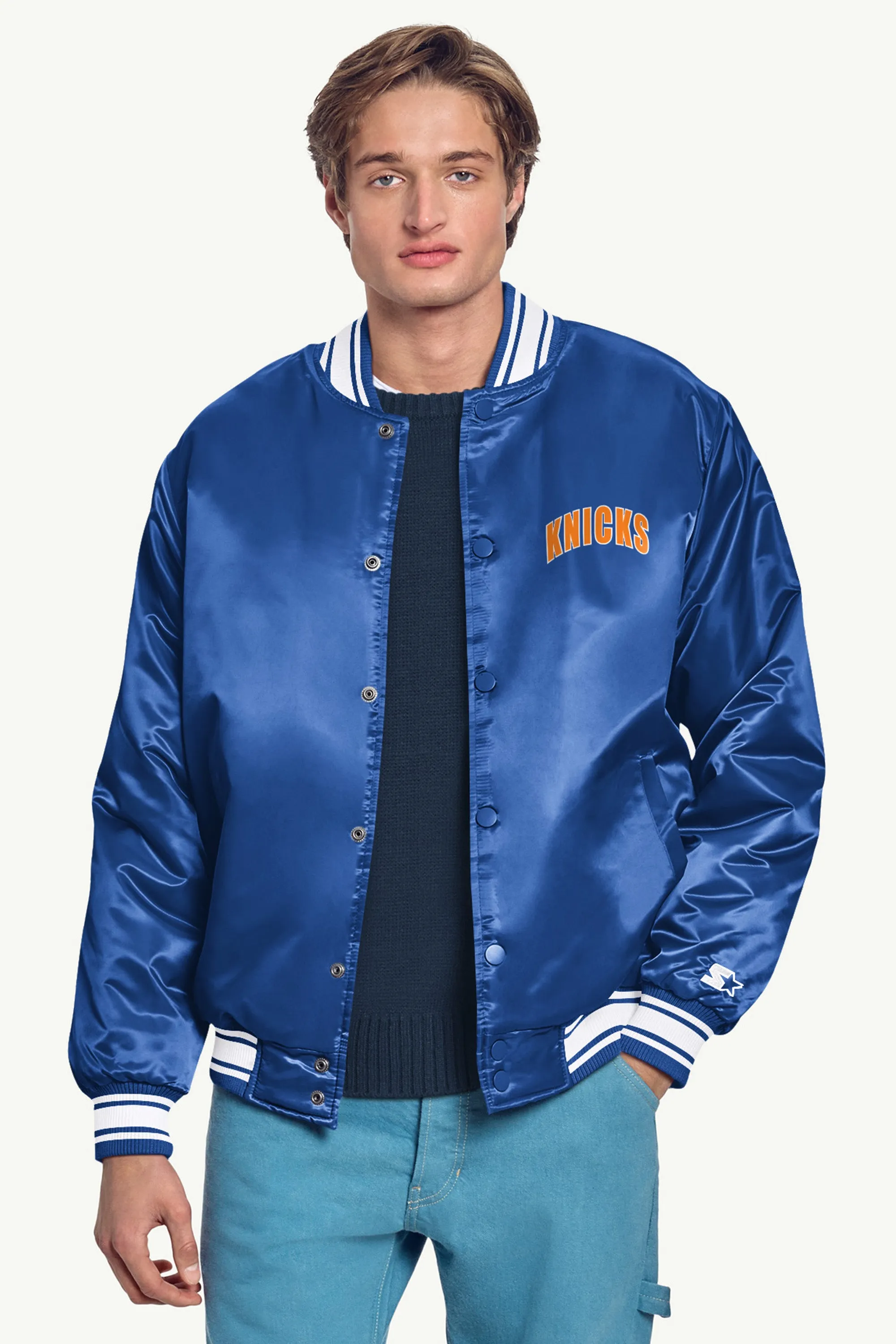 MENS NEW YORK KNICKS PRINTED GRAPHIC LOGO SATIN VARSITY JACKET sold by Starter product image thumbnail 3