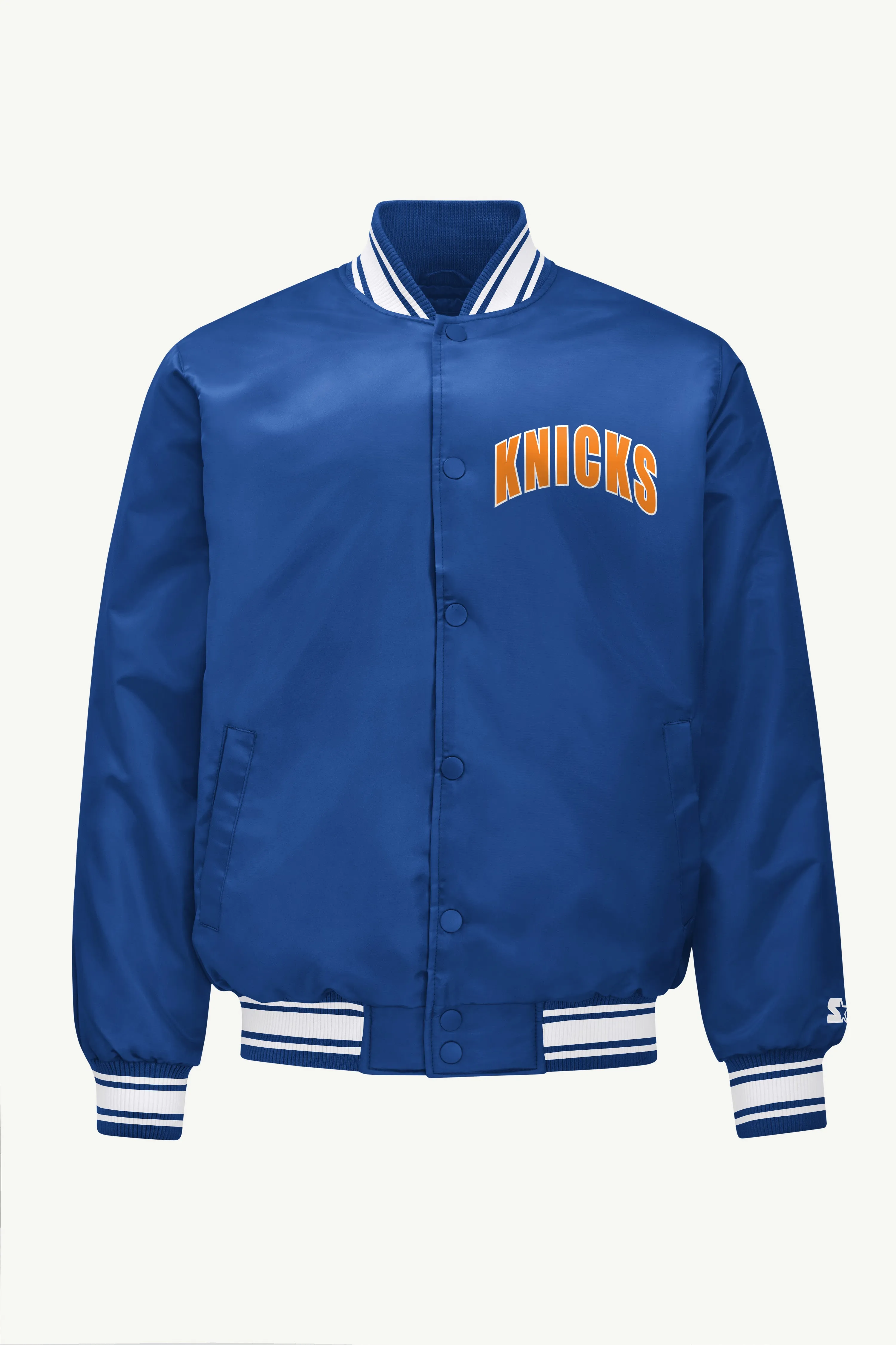 MENS NEW YORK KNICKS PRINTED GRAPHIC LOGO SATIN VARSITY JACKET sold by Starter