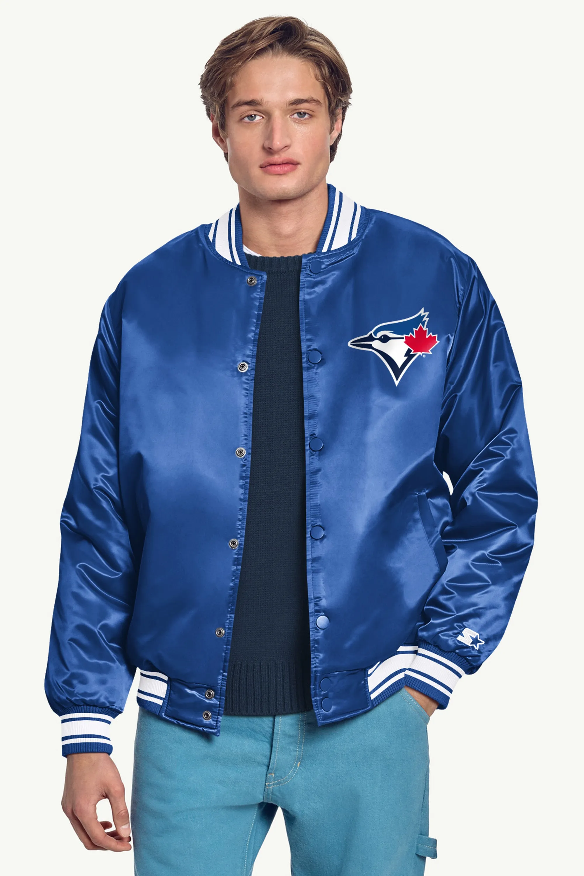 MENS TORONTO BLUE JAYS HOMEPLATE SATIN VARSITY JACKET sold by Starter product image thumbnail 3