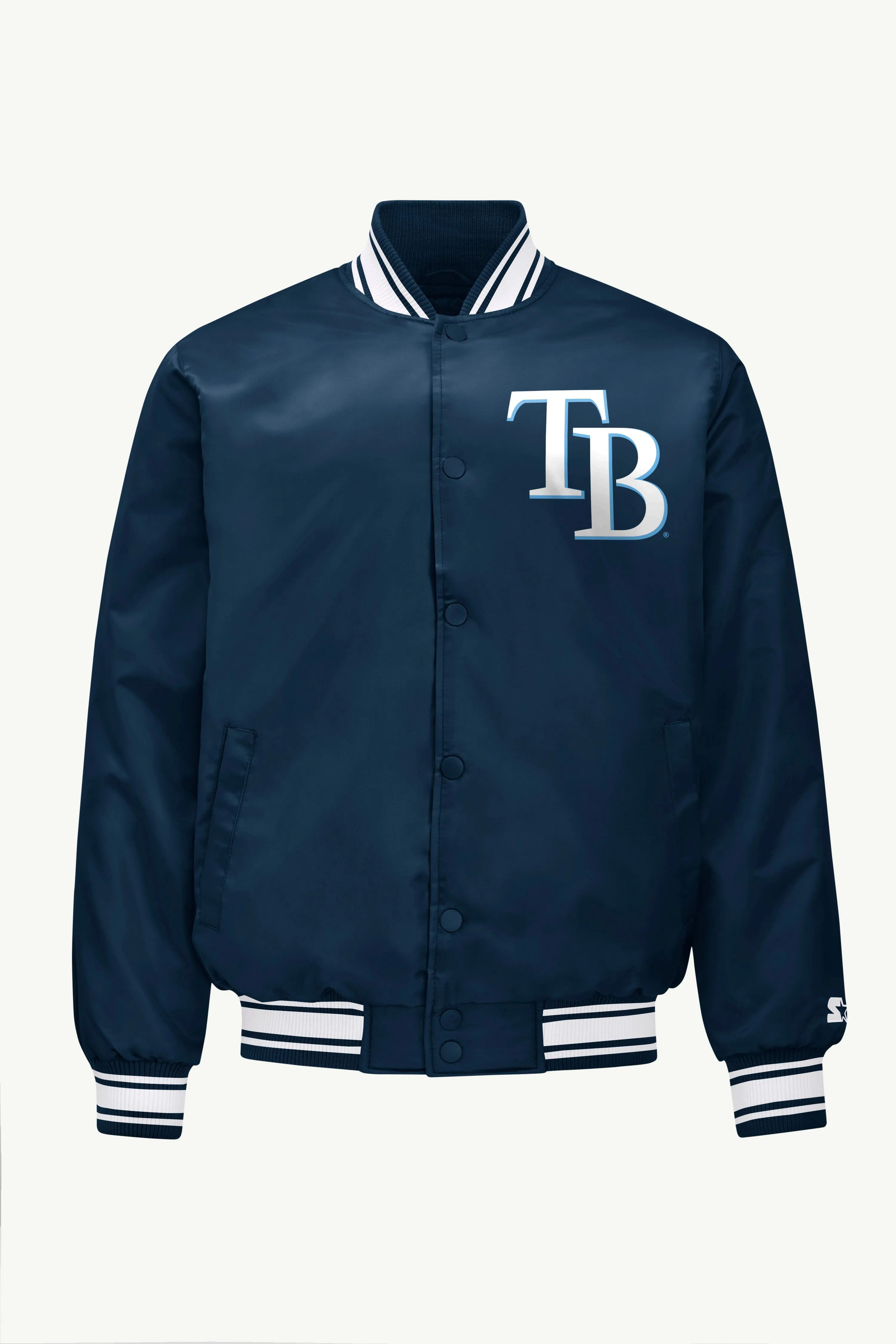 MENS TAMPA BAY RAYS PRINTED HOMEPLATE SATIN VARSITY JACKET sold by Starter