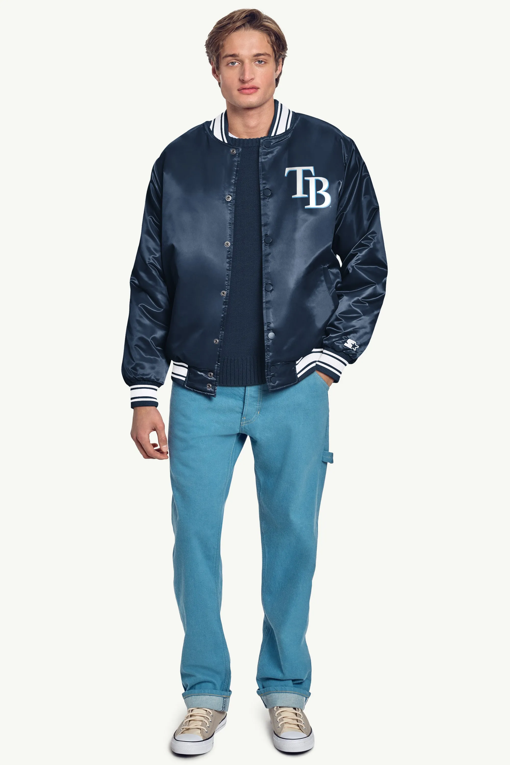 MENS TAMPA BAY RAYS PRINTED HOMEPLATE SATIN VARSITY JACKET sold by Starter product image thumbnail 4