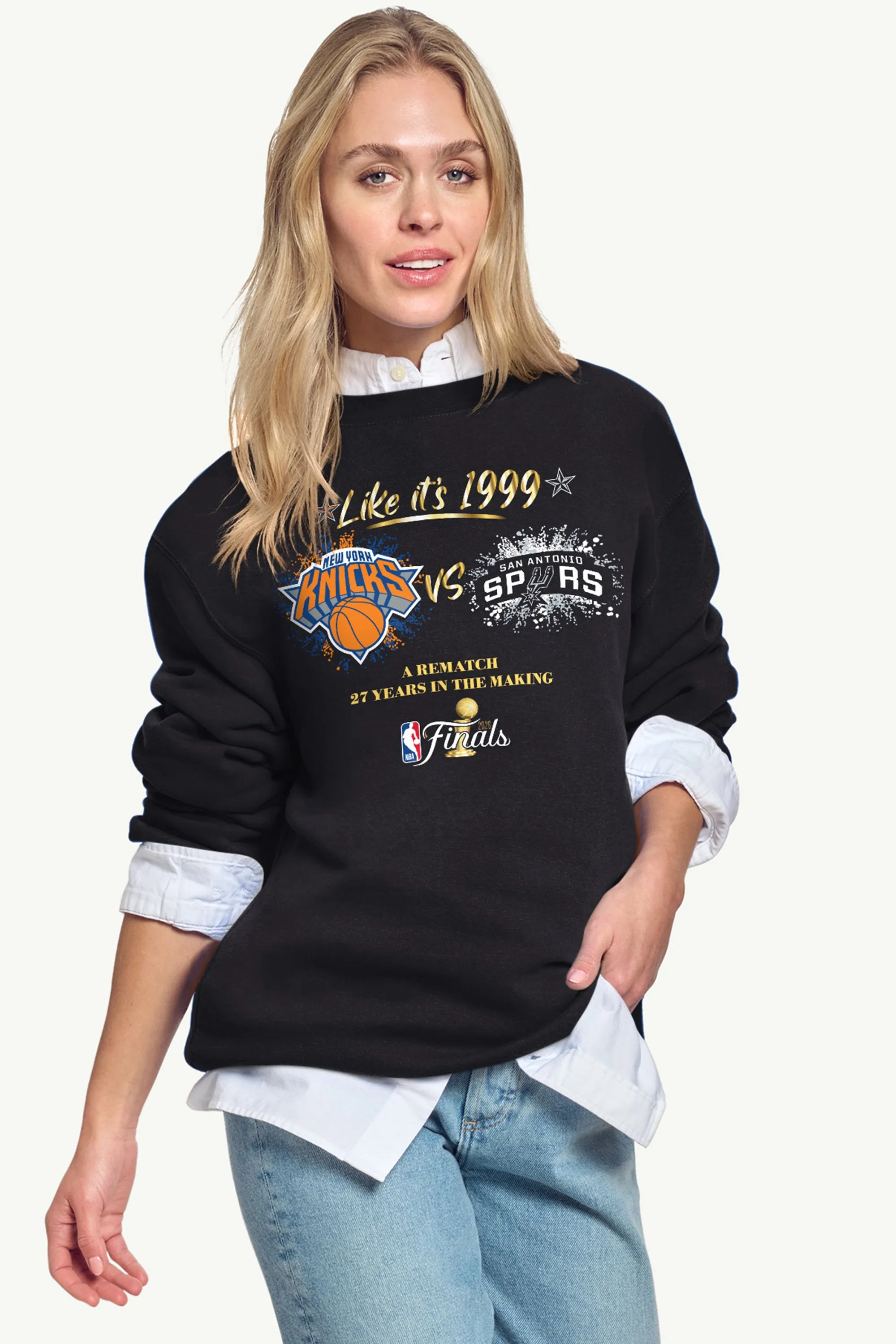 WOMENS NEW YORK KNICKS VS SAN ANTONIO SPURS 2026 NBA FINALS SWEATSHIRT sold by Starter