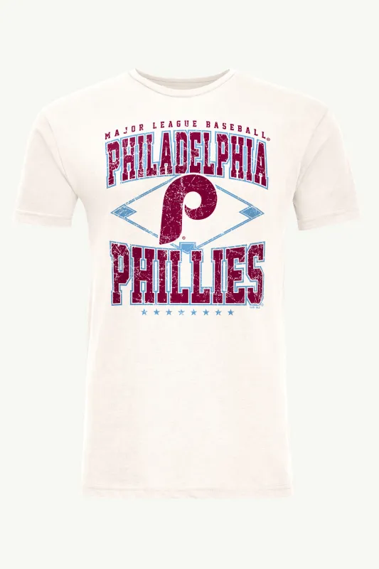 MENS PHILADELPHIA PHILLIES DISTRESSED COOPERSTOWN DIAMOND SHORT SLEEVE T SHIRT made by Starter