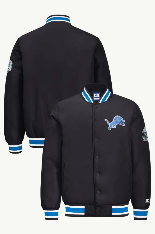 MENS DETROIT LIONS GAME DAY SATIN VARSITY JACKET made by Starter