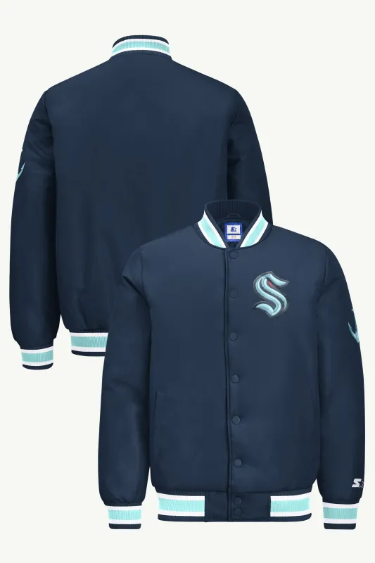 MENS SEATTLE KRAKEN GAME DAY SATIN VARSITY JACKET made by Starter