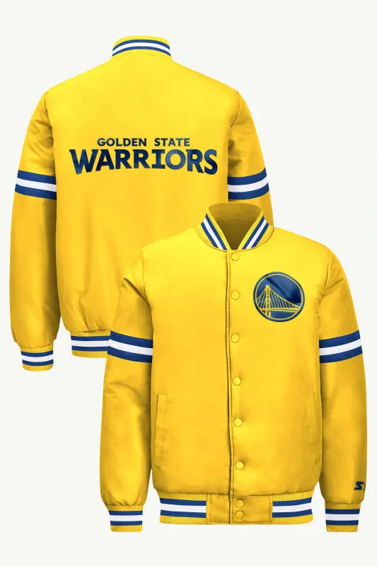 MENS GOLDEN STATE WARRIORS COURTSIDE SATIN VARSITY JACKET made by Starter