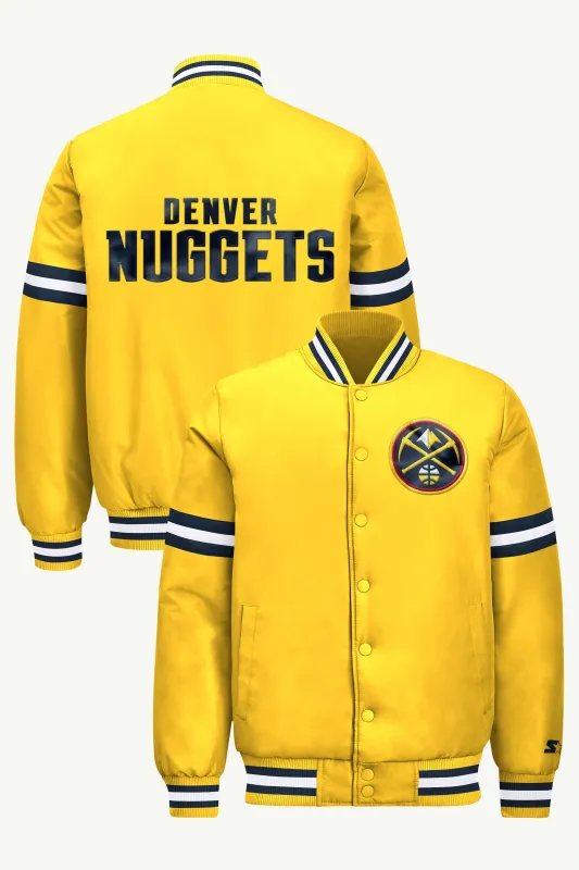 MENS DENVER NUGGETS COURTSIDE SATIN VARSITY JACKET made by Starter