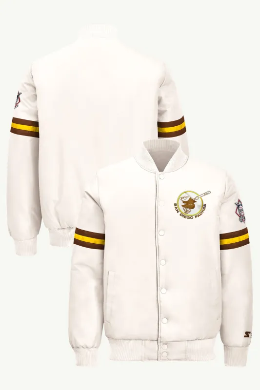 MENS SAN DIEGO PADRES COOPERSTOWN STRIPE SLEEVE VARSITY JACKET made by Starter