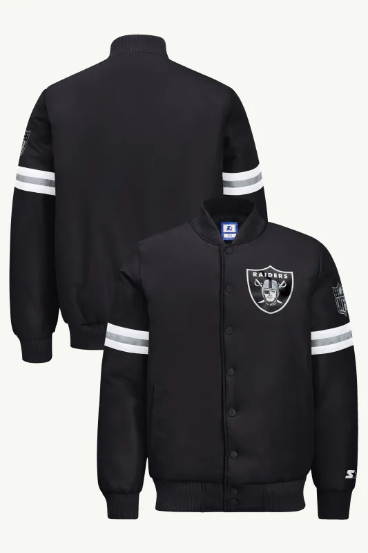 MENS LAS VEGAS RAIDERS STRIPE SLEEVE VARSITY JACKET made by Starter