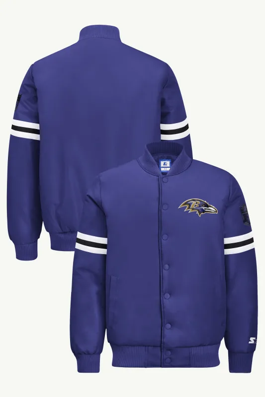 MENS BALTIMORE RAVENS STRIPE SLEEVE VARSITY JACKET made by Starter