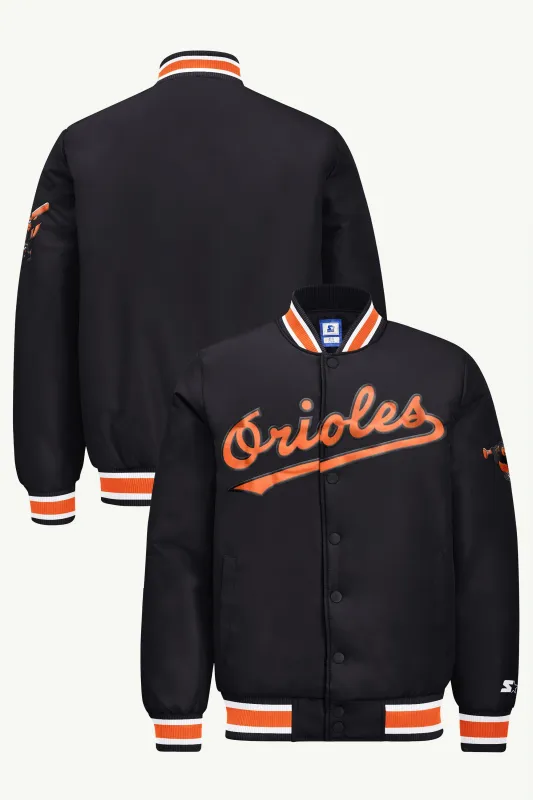 MENS BALTIMORE ORIOLES COOPERSTOWN ACROSS SATIN VARSITY JACKET made by Starter
