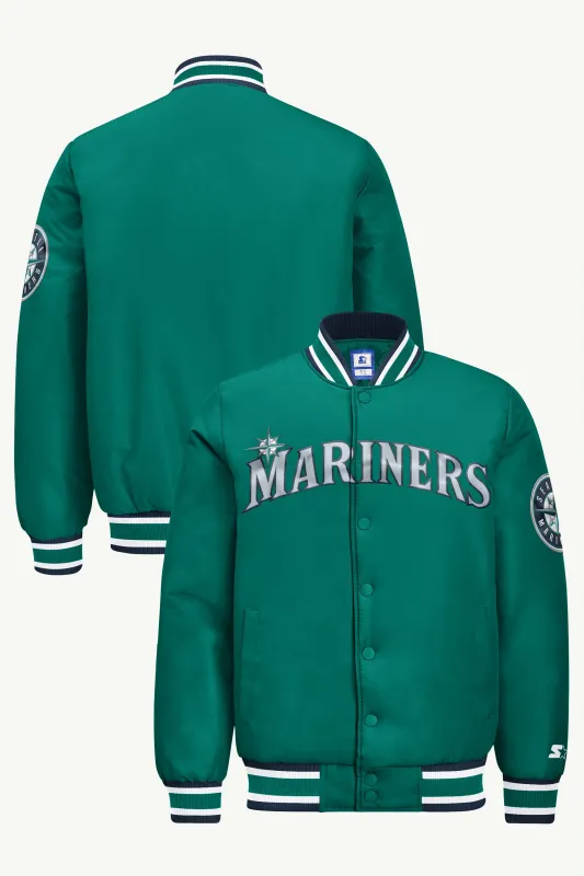 MENS SEATTLE MARINERS COOPERSTOWN ACROSS SATIN VARSITY JACKET made by Starter