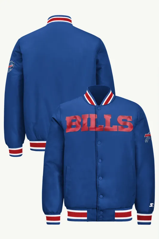 MENS BUFFALO BILLS ACROSS SATIN VARSITY JACKET made by Starter