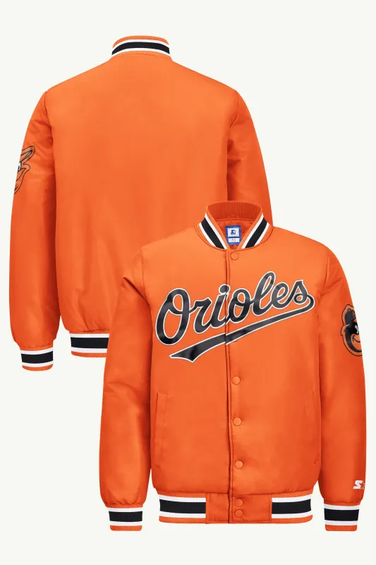 MENS BALTIMORE ORIOLES ACROSS SATIN VARSITY JACKET made by Starter