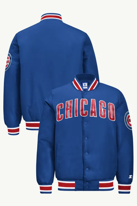MENS CHICAGO CUBS ACROSS SATIN VARSITY JACKET made by Starter