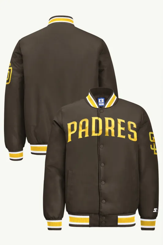 MENS SAN DIEGO PADRES ACROSS SATIN VARSITY JACKET made by Starter