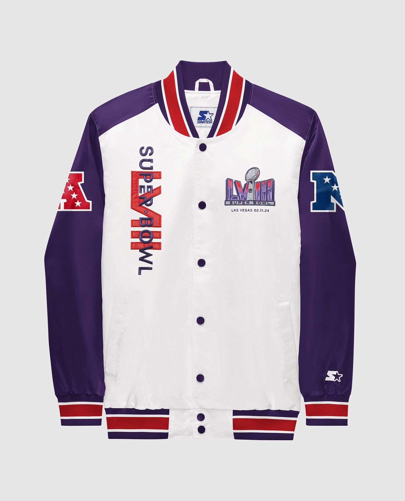 Super Bowl LVIII Welcome to Las Vegas Satin Full-Snap Varsity Jacket sold by Starter