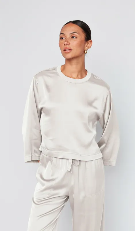 Cosmo Satin Crewneck Top in Cream made by Stateside
