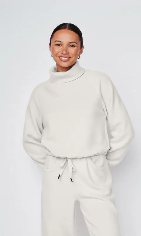Plush Fleece Funnel Neck Pullover in Cream sold by Stateside