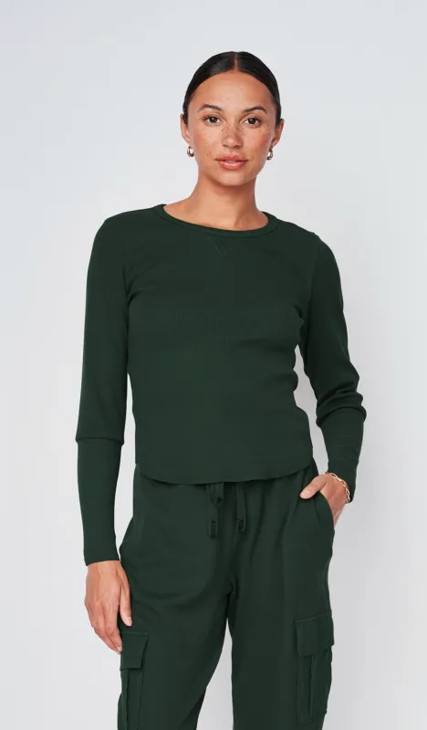 Micro Thermal Raw Hem Pullover in Everfall made by Stateside