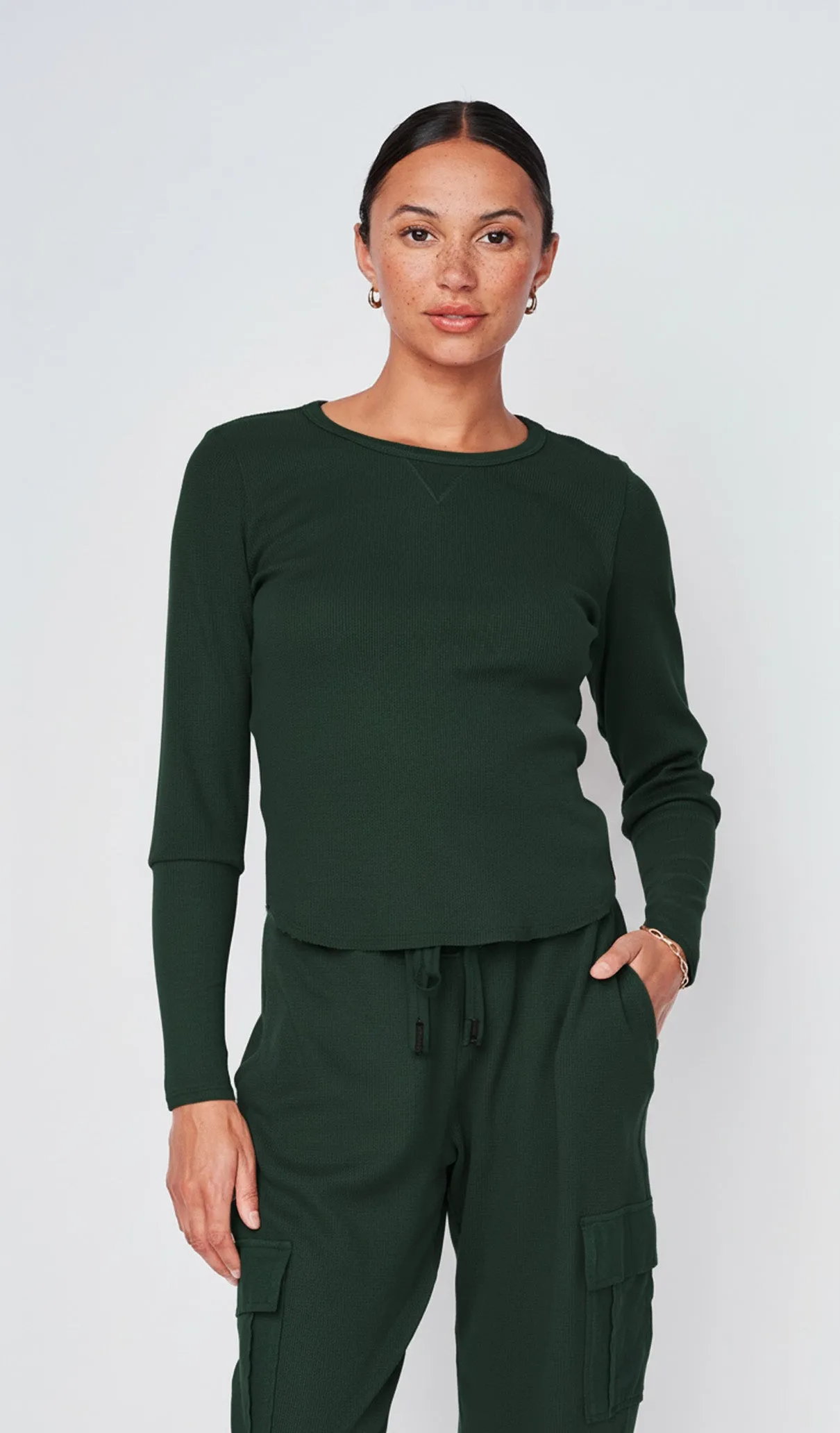 Micro Thermal Raw Hem Pullover in Everfall sold by Stateside