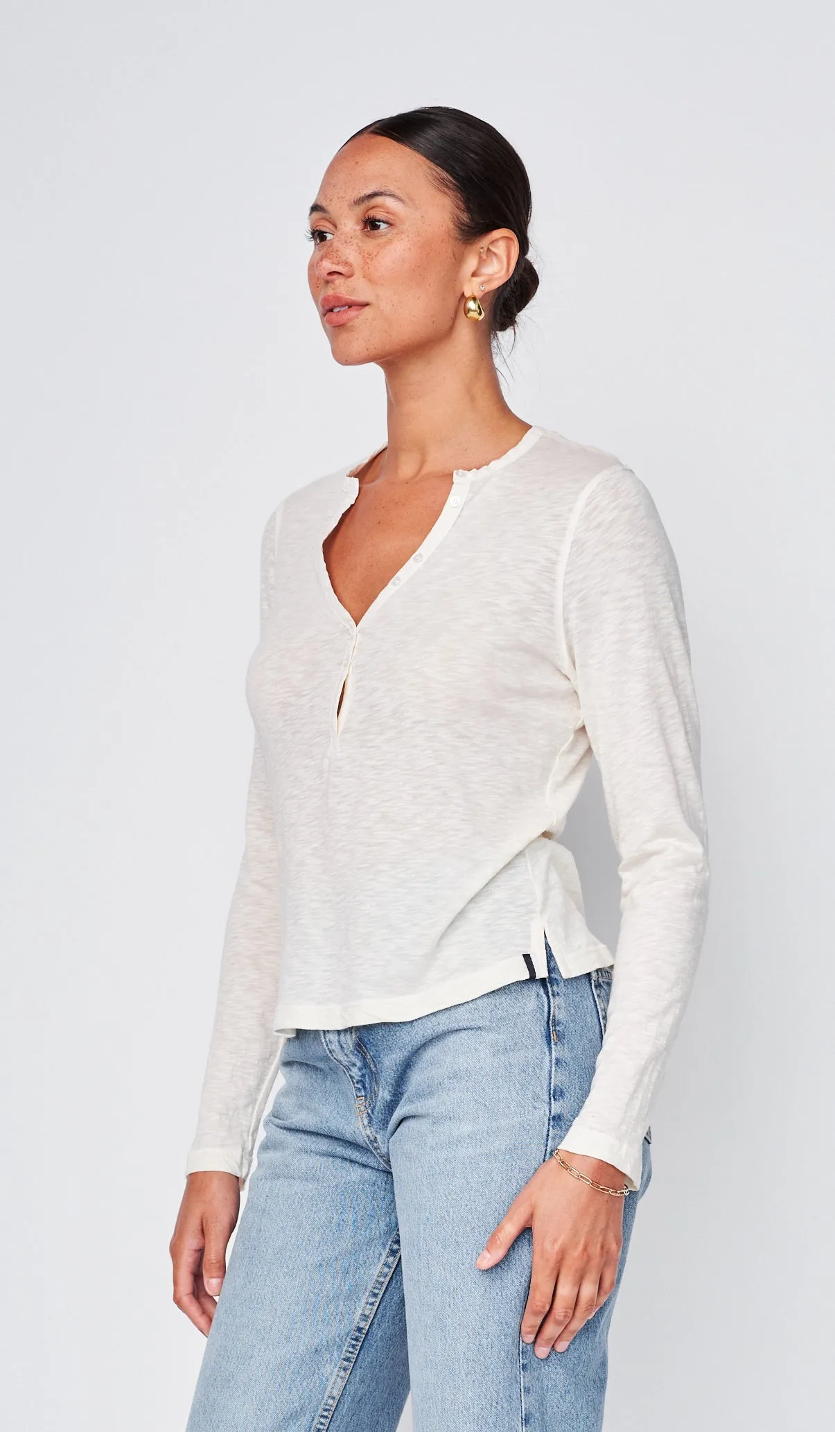 Supima Slub Jersey Henley in White sold by Stateside product image thumbnail 2