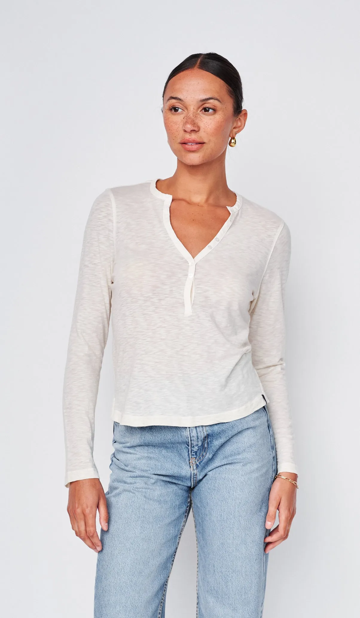 Supima Slub Jersey Henley in White sold by Stateside