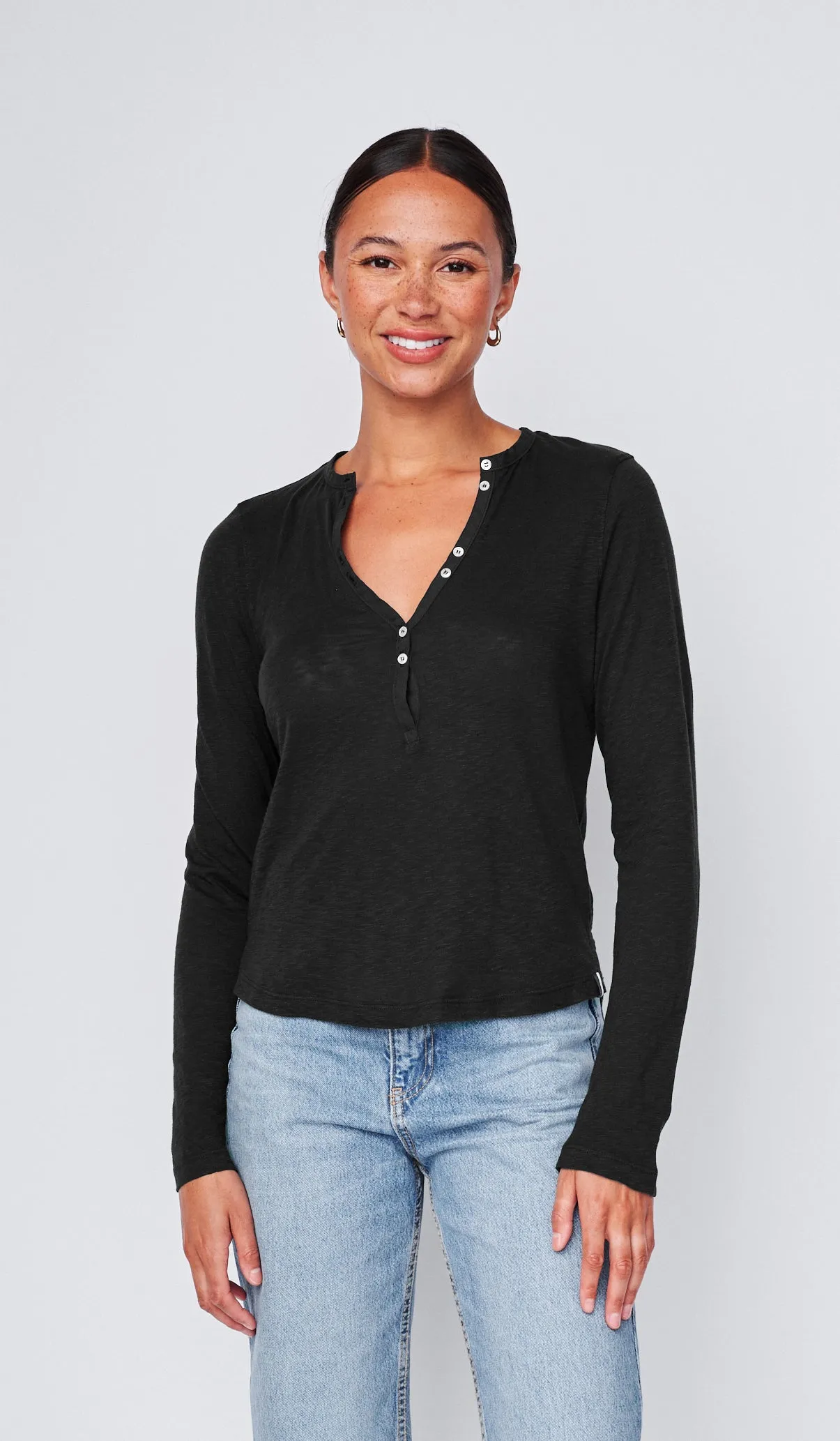 Supima Slub Jersey Henley in Black sold by Stateside