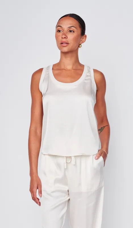 Cosmo Satin Sleeveless Top in Cream made by Stateside