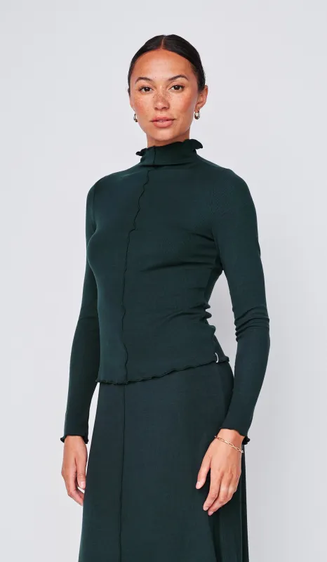 Fine 2X1 Rib Long Sleeve Mock Neck & Fine 2X1 Rib A-Line Maxi Skirt in Everfall sold by Stateside