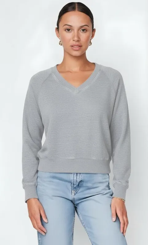 Softest Fleece Raglan V-Neck Pullover in Heather Grey sold by Stateside