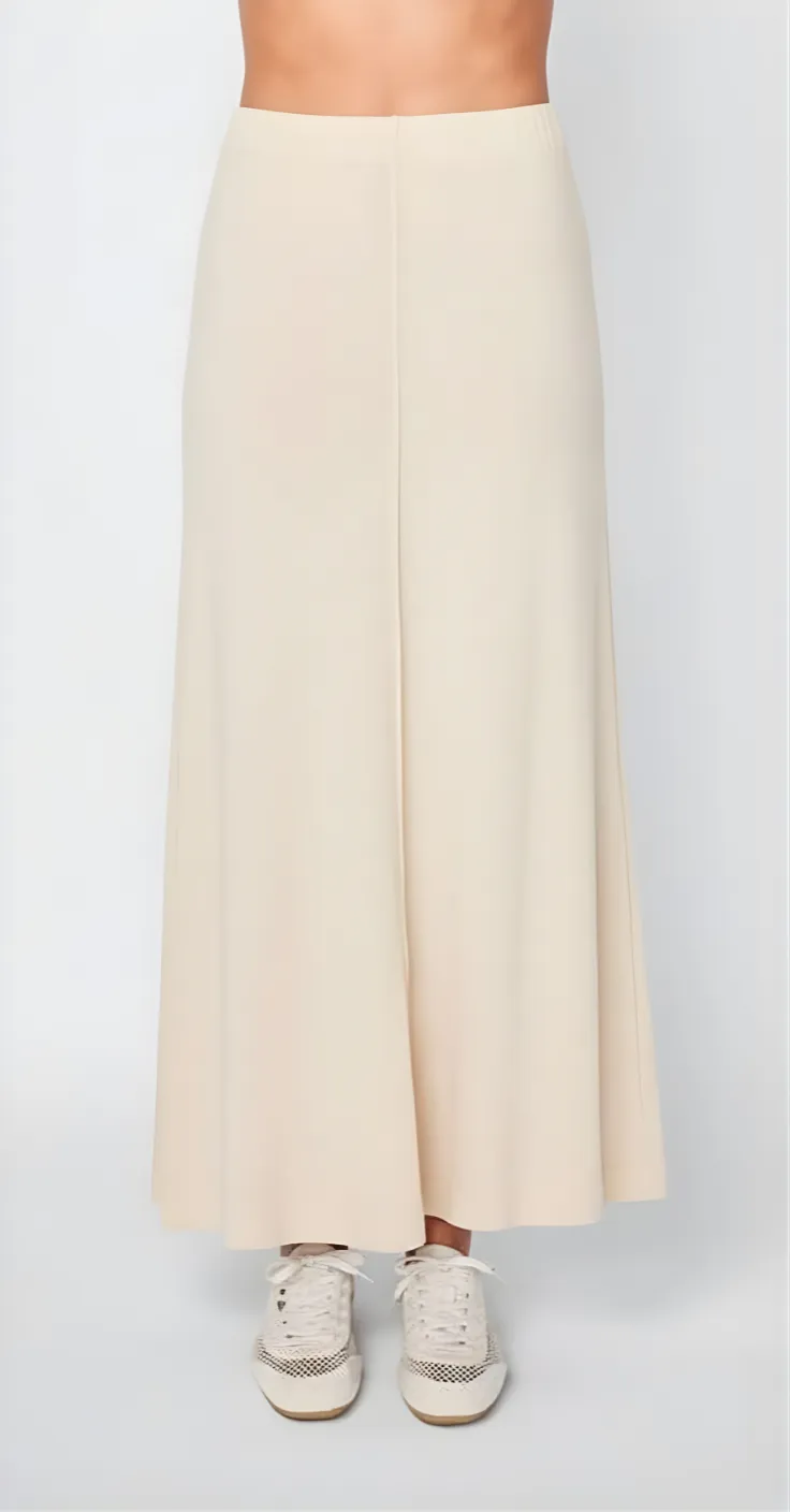 Fine 2X1 Rib A-Line Maxi Skirt in Cream sold by Stateside