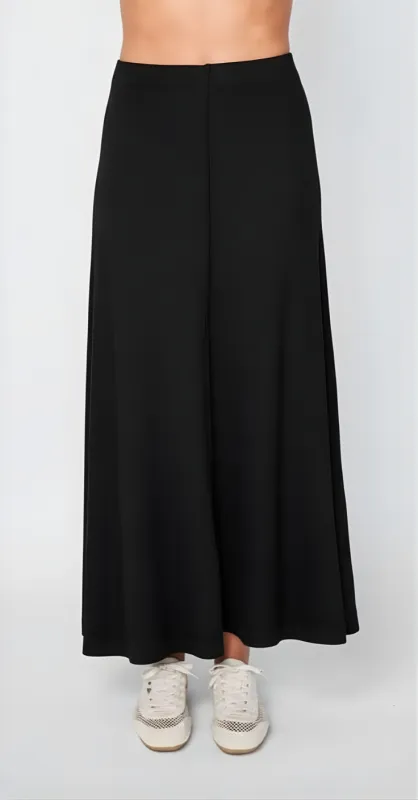 Fine 2X1 Rib A-Line Maxi Skirt in Black sold by Stateside