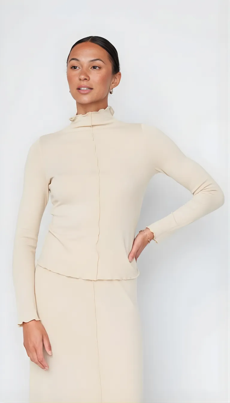 Fine 2X1 Rib Long Sleeve Mock Neck in Cream sold by Stateside