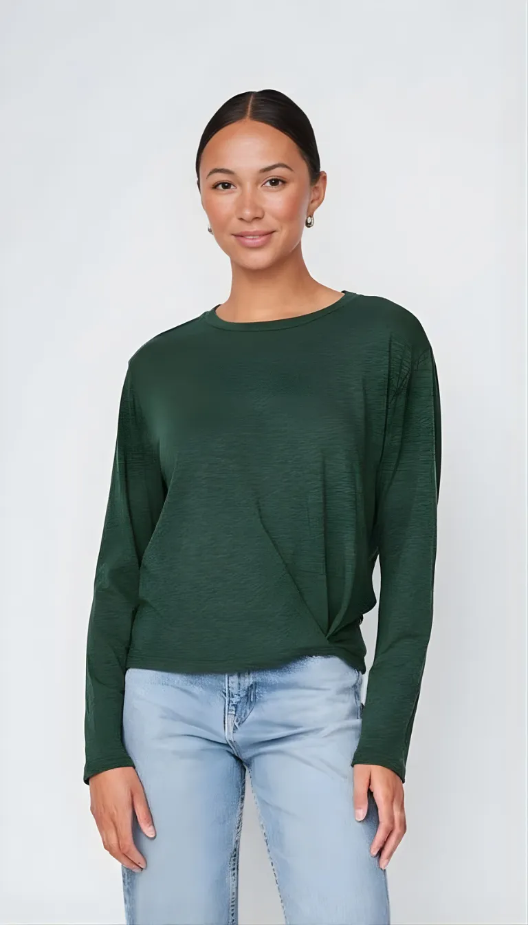 Supima Slub Jersey Long Sleeve Twist Tee in Everfall sold by Stateside
