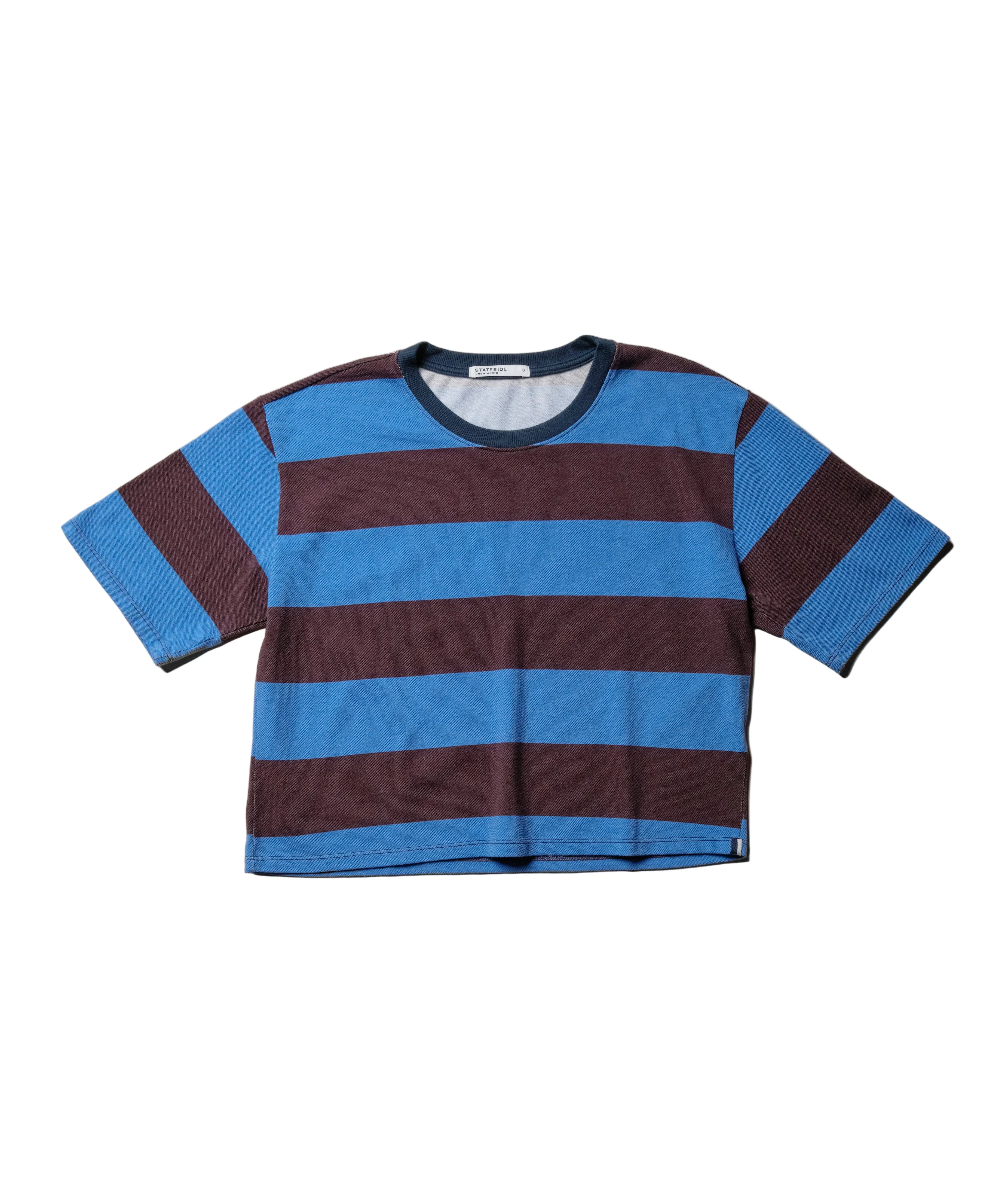 Wide Stripe Pique Short Sleeve Boxy Crew in Cabernet/Blue Topaz sold by Stateside product image thumbnail 2
