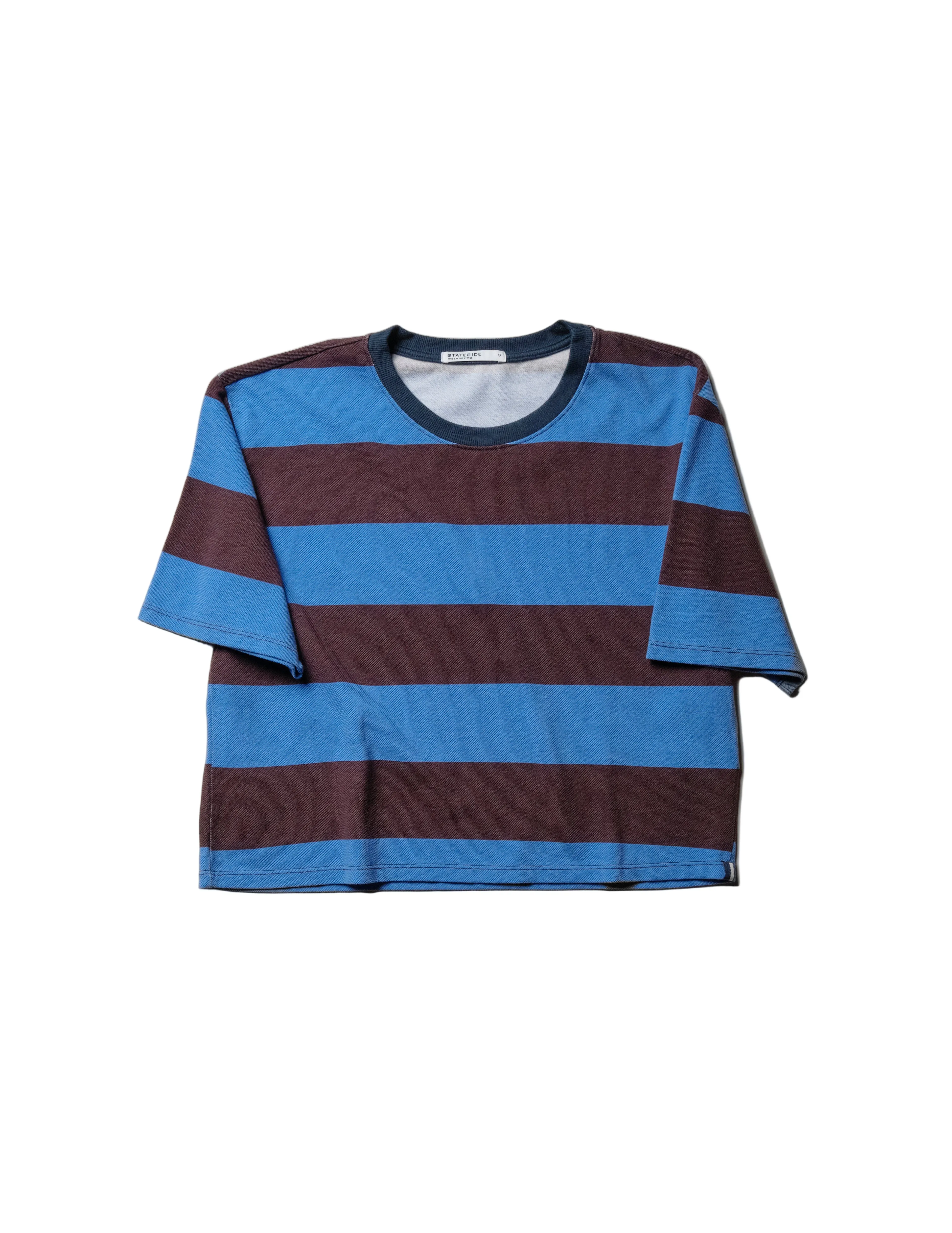 Wide Stripe Pique Short Sleeve Boxy Crew in Cabernet/Blue Topaz sold by Stateside product image thumbnail 3