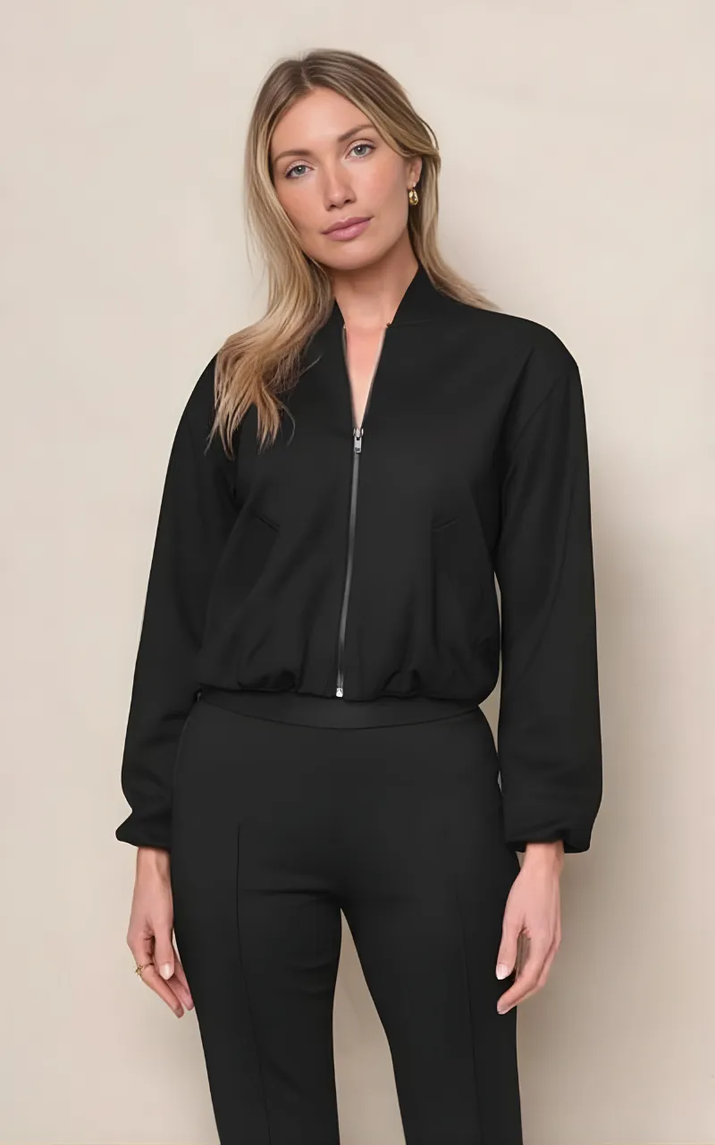 Luxe Ponte Bomber Jacket in Black sold by Stateside