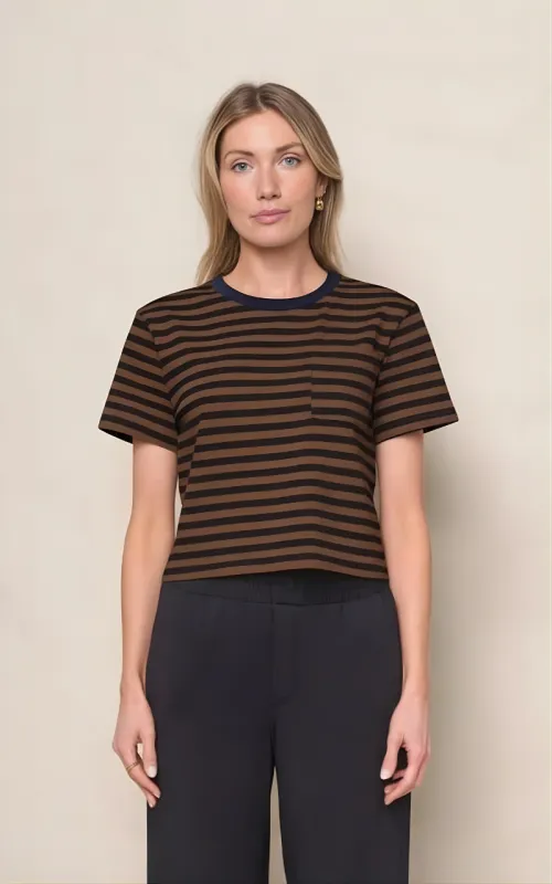Preppy Stripe Boxy Tee in Espresso sold by Stateside