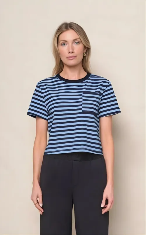 Preppy Stripe Boxy Tee in Blue Topaz sold by Stateside