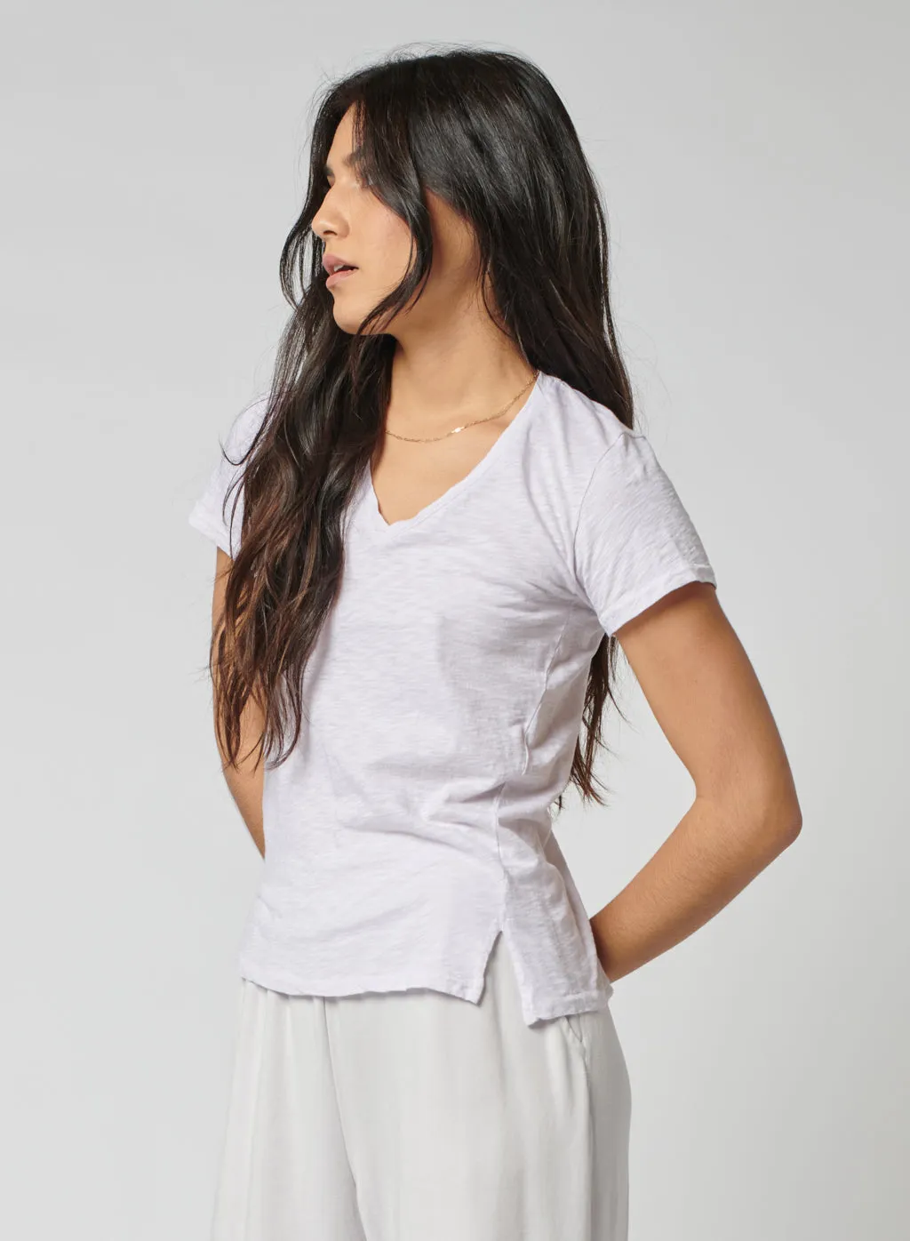 Supima Slub Short Sleeve V-Neck T-Shirt in White sold by Stateside product image thumbnail 2