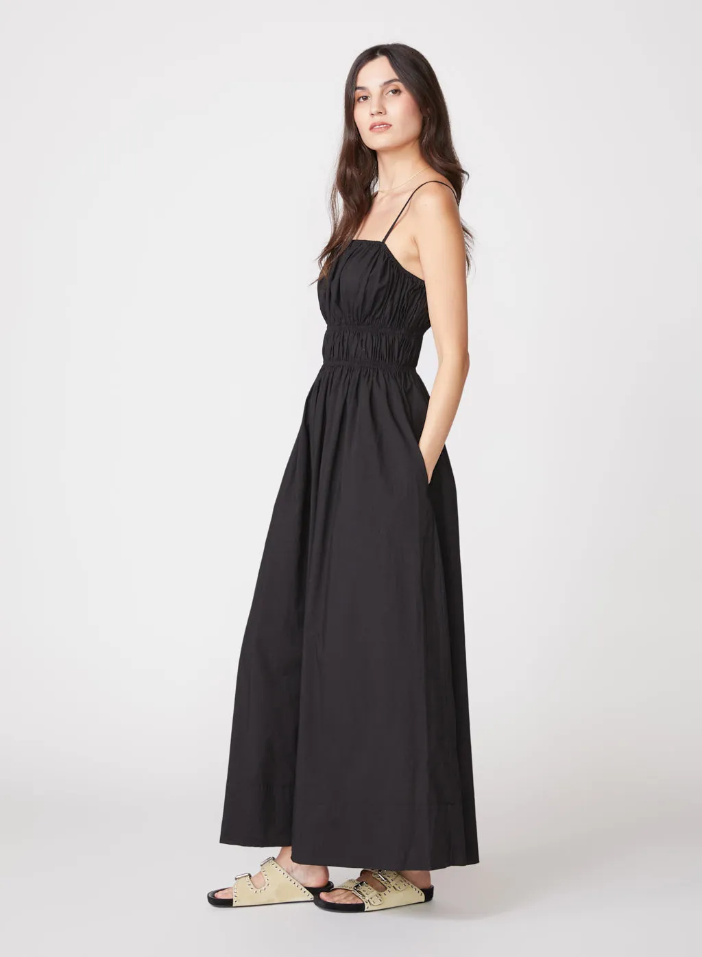 Poplin Smocked Tank Maxi Dress in Black sold by Stateside product image thumbnail 4
