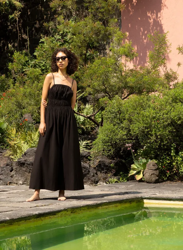 Poplin Smocked Tank Maxi Dress in Black made by Stateside
