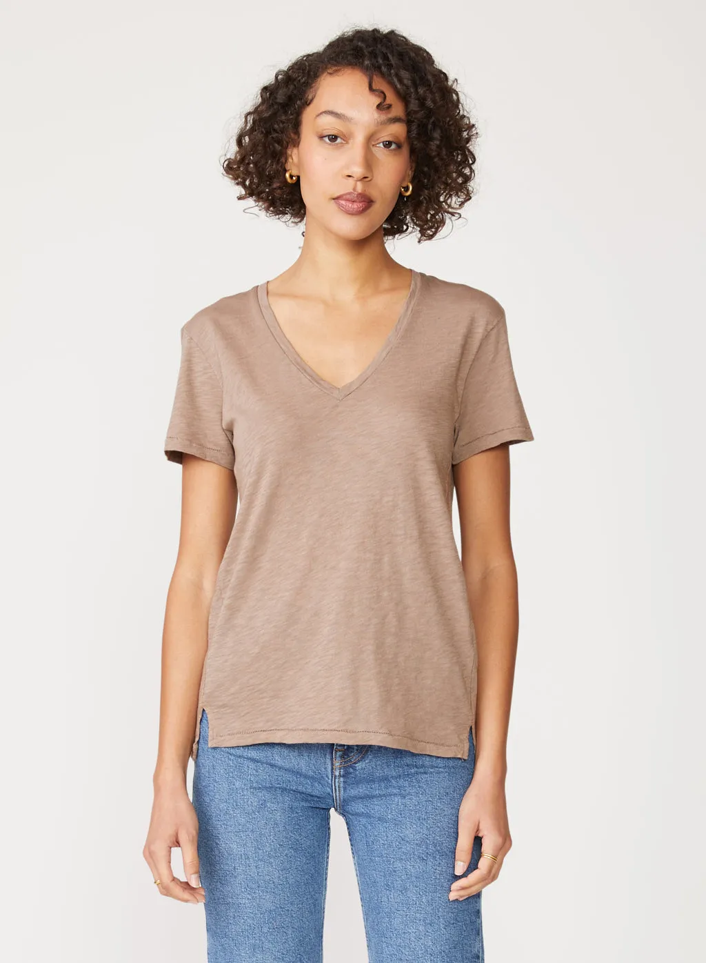 Supima Slub Jersey V-Neck in Mocha sold by Stateside