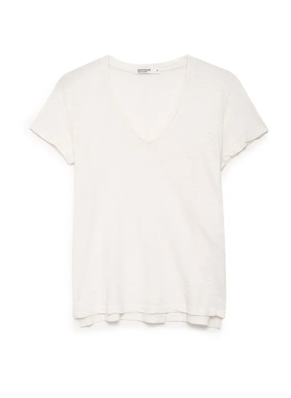 Supima Slub Jersey V-Neck in Cream sold by Stateside