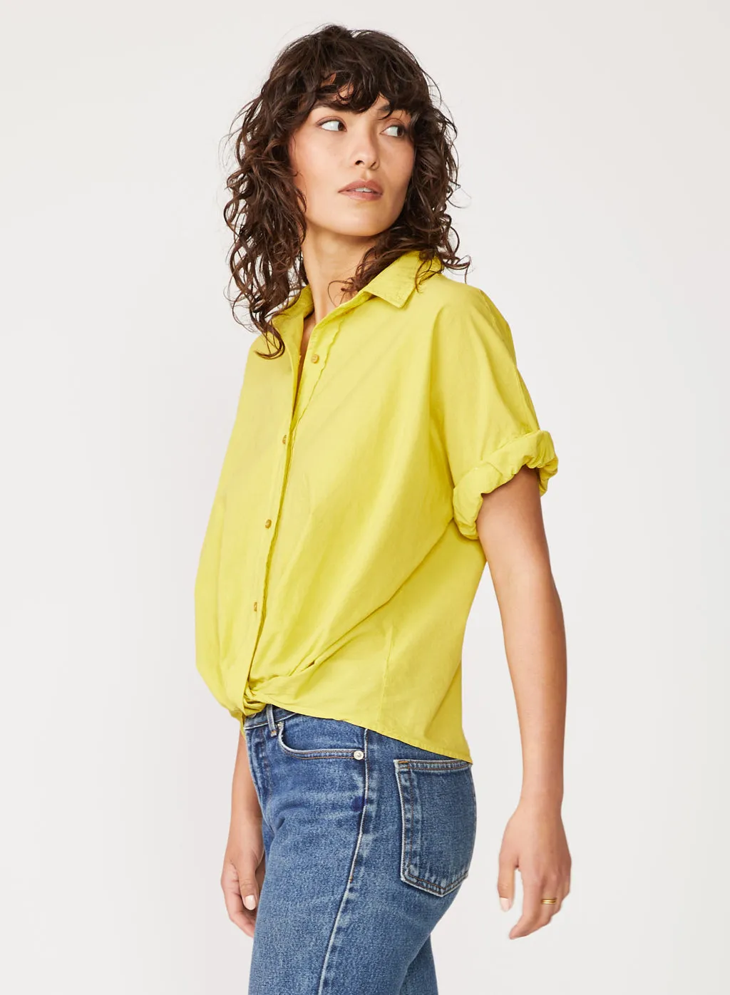 Voile Short Sleeve Front Twist Shirt in Dijon sold by Stateside product image thumbnail 2