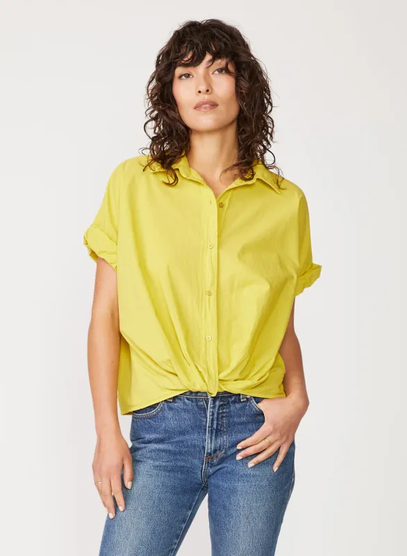 Voile Short Sleeve Front Twist Shirt in Dijon sold by Stateside